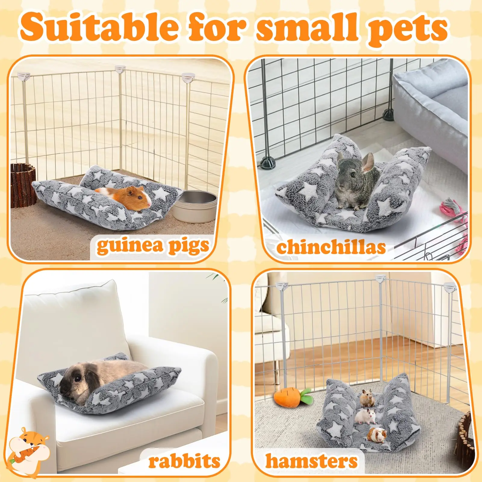 Letto per conigli: letto concavo per conigli spesso e morbido, morbido cuscino in stile cuscino, fornito con cuscino reclinabile, adatto per regali per dormire con conigli da interni, motivo a stella grigia - immagine 5