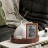 Round Brown Table Decorative Tray for Coffee Table Wood Serving Tray Boho Tray for Bedroom Small Round Tray for Kitchen Counter 4