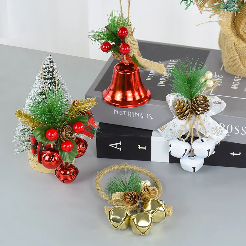 

1pc Christmas Jingle Bells Pendants Red Berries Pine Needle Bow Bell Xmas Tree Hanging Decoration For Home New Year Gift Noel