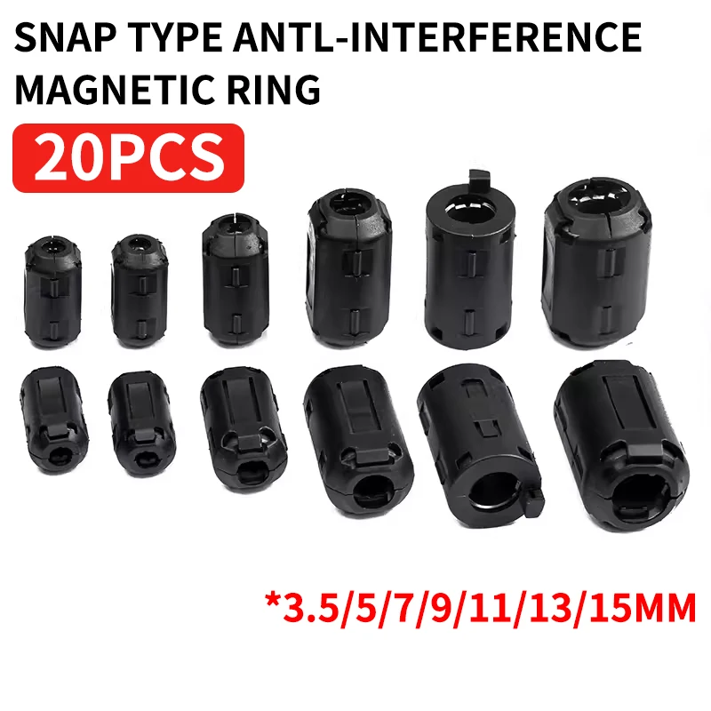 마그네틱 링 페라이트 필터 간섭 방지 실드, 탈착식 EMC 내경 3.5mm, 5, 7, 9, 11, 13, 15mm, 20 개