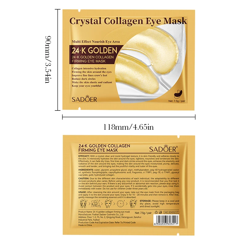 5 Pairs SADOER 24K Golden Crystal Collagen Eye Mask Anti Dark Circles Moisturizing Anti-wrinkles Anti-aging Eye Patches Gel Mask