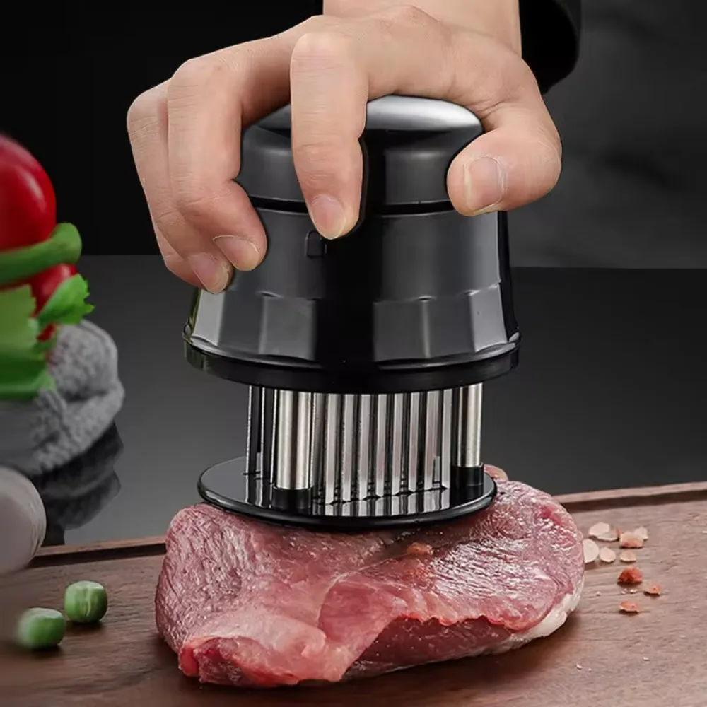 56 Blades Meat Tenderizer Non-slip Handle Press Design Meat Hammer Stainless Steel with Protective Cover Steak Needle