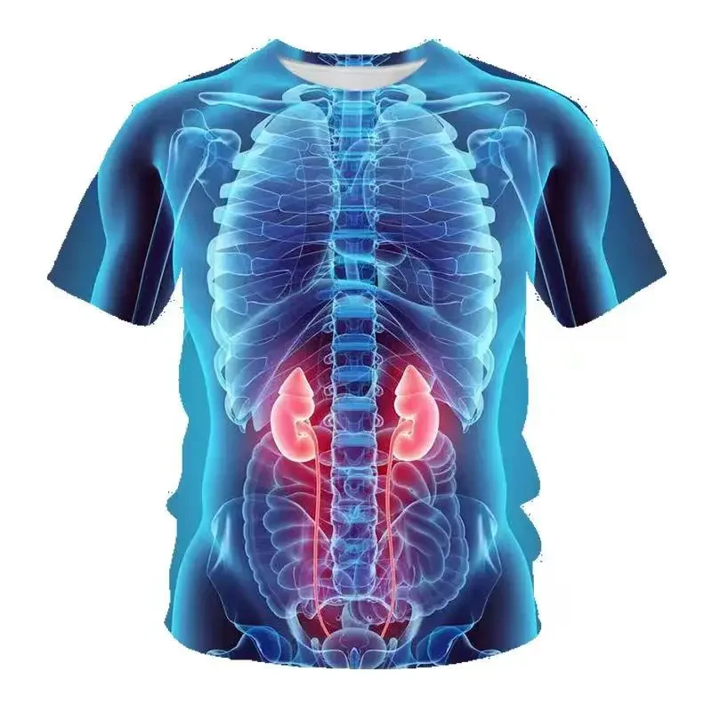 

3d Printed Human Organs Figure Personality Short Sleeve T-Shirt Summer Men's Trend O Collar Casual Fashion Street Comfort Top