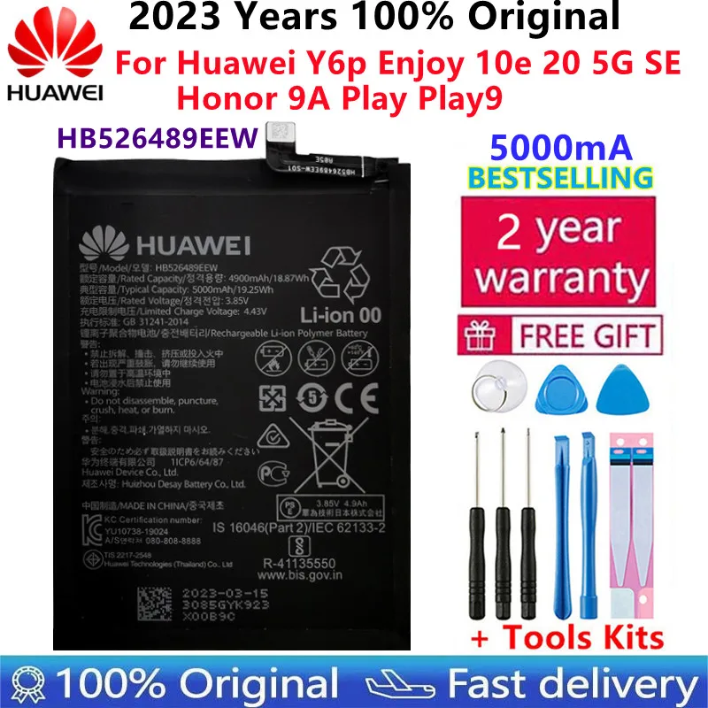 

100% Original New 5000mAh HB526489EEW Phone Battery For Huawei Y6p Enjoy 10e 20 5G SE Honor 9A Play Play9A+Tools Kits