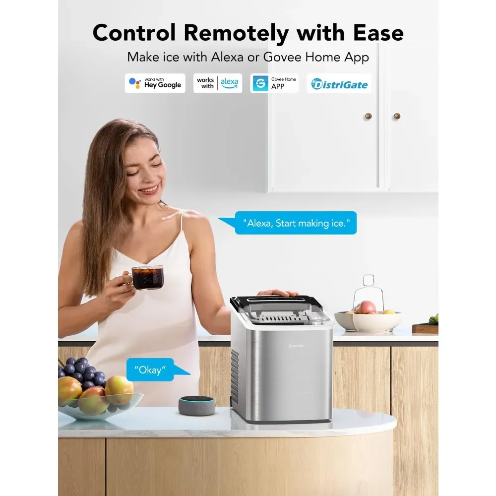 with Voice Remote, 9 Ice Cubes in 6 Minutes 3 Sizes, 26lbs/Day, Self