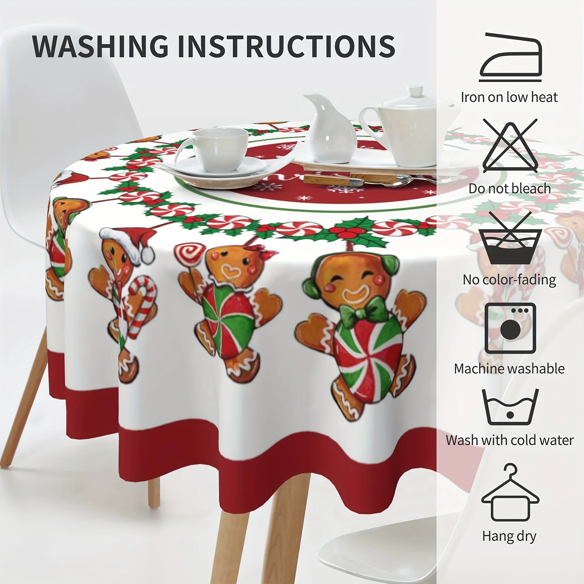 1pc Merry Christmas tablecloth gingerbread man candy pattern tablecloth suitable for home Christmas decoration gifts