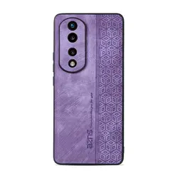 Ultra Thin Cube Pattern Leather Protective Case - Full Coverage Cover for Honor 80SE (PURPLE)