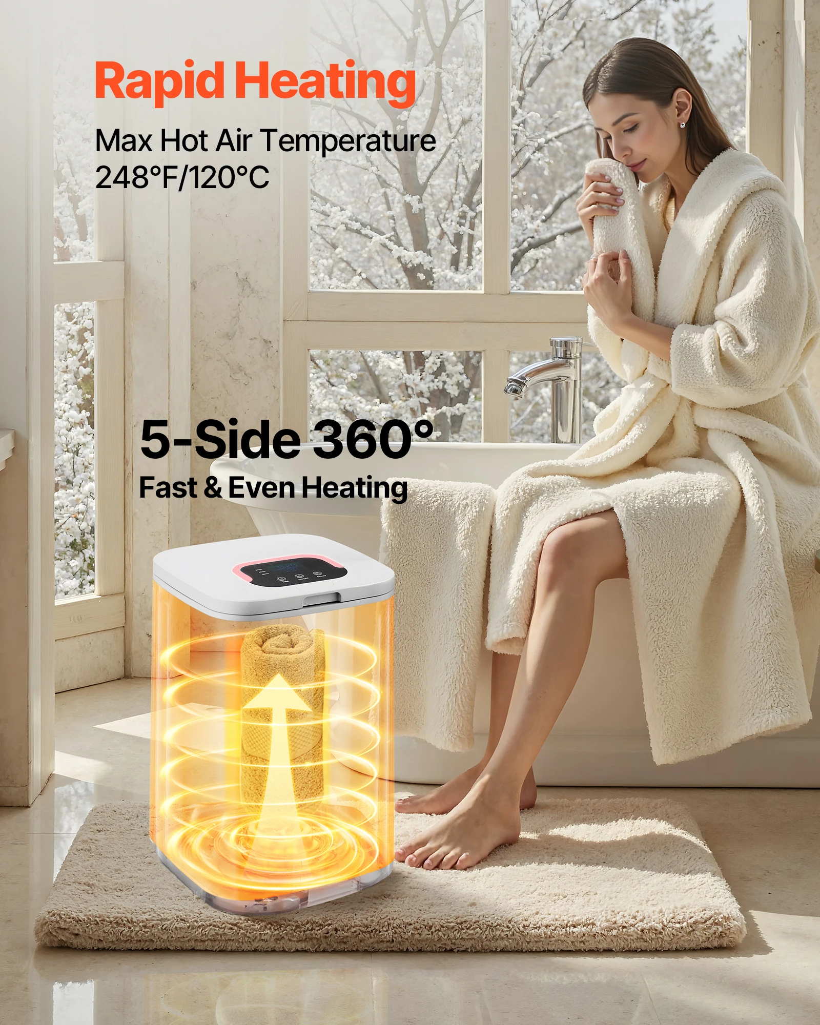 Electric Towel Warmer Bucket with LED Light and Timer