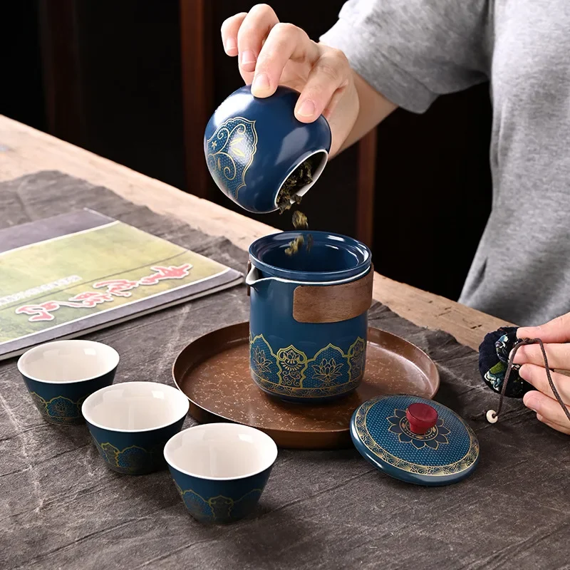 Travel Tea Set Portable Ceramic Kung Fu Outdoor Quick Cup Business Companion Gift Antique Charm Gift