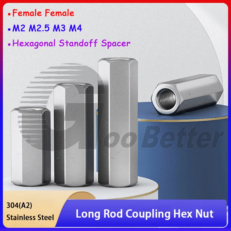 

Female Female Hexagonal Standoff Spacer M2 M2.5 M3 M4 Long Rod Coupling Hex Nut Connection Thread Nut A2 304 Stainless Steel