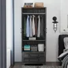 71" wooden armoire wardrobe closet. Modern functional tall storage cabinet with adjustable shelf and hanging rail. 3
