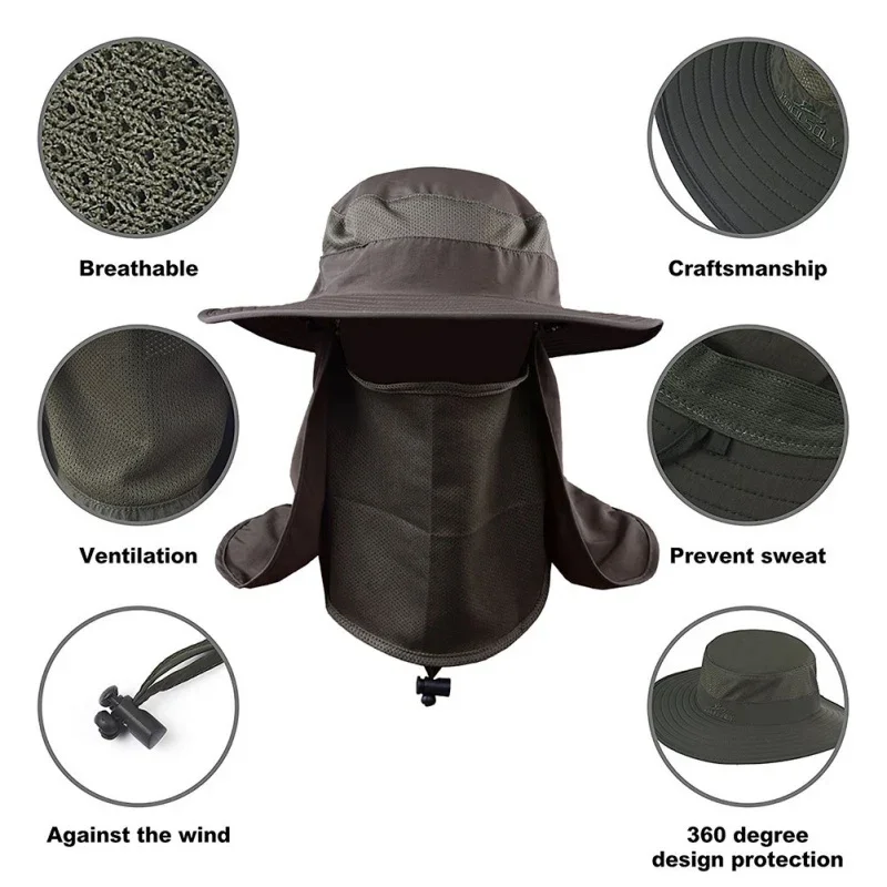 Summer Men Bucket Hat with Shawl Veil Hunting Hat Detachable Sun Waterproof Outdoor Camp Fishing Caps