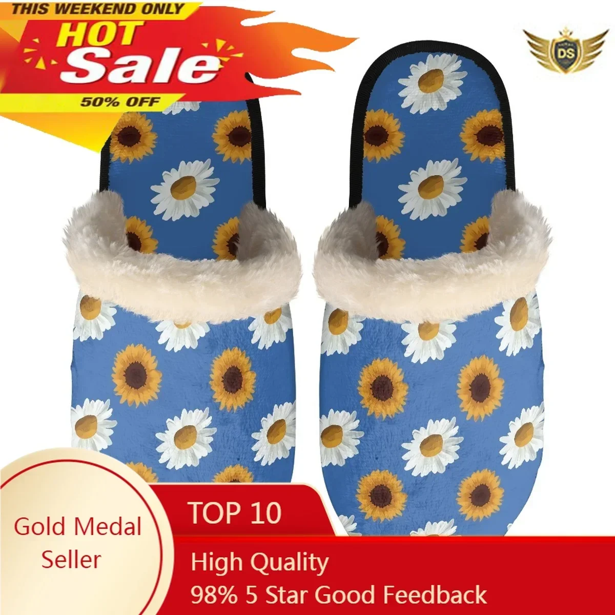 

New Printed Sunflower Pattern Winnter Warm Slippers Anti Slip Indoors Couple Slippers Classic Bedroom Soft Plush Slippers