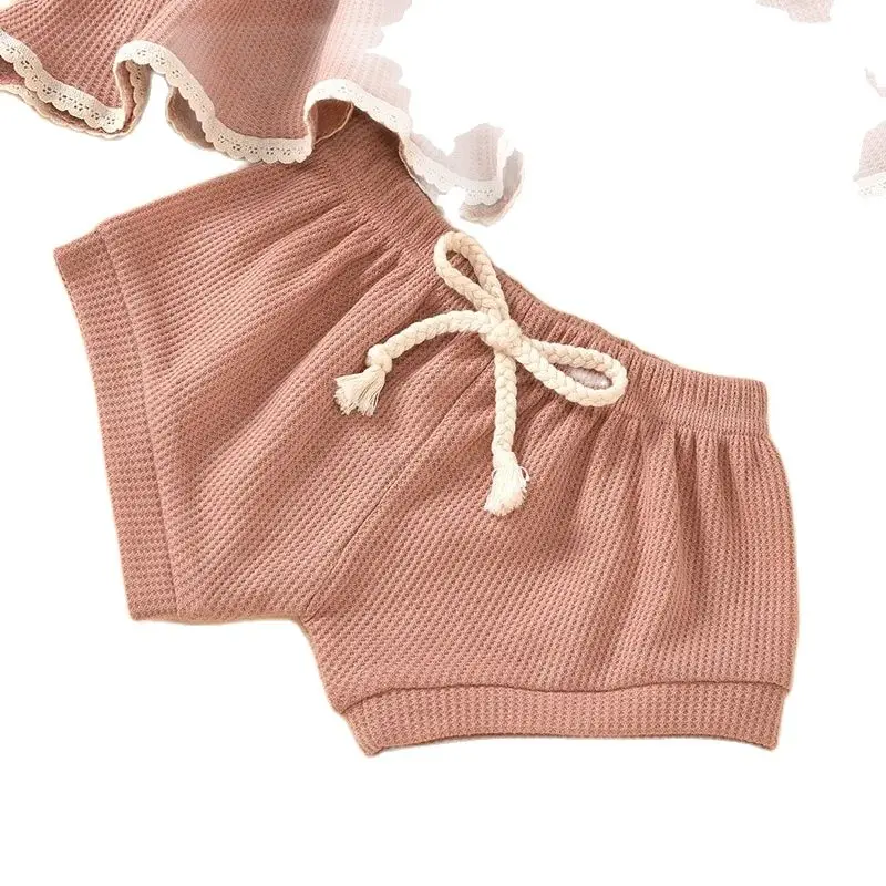 Cotton Linen Baby Girl Summer Shorts Suit
