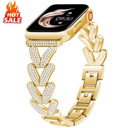 Elegant Diamond Metal Strap Bracelet for Women - Premium Watch Band Replacement (Gold 02)