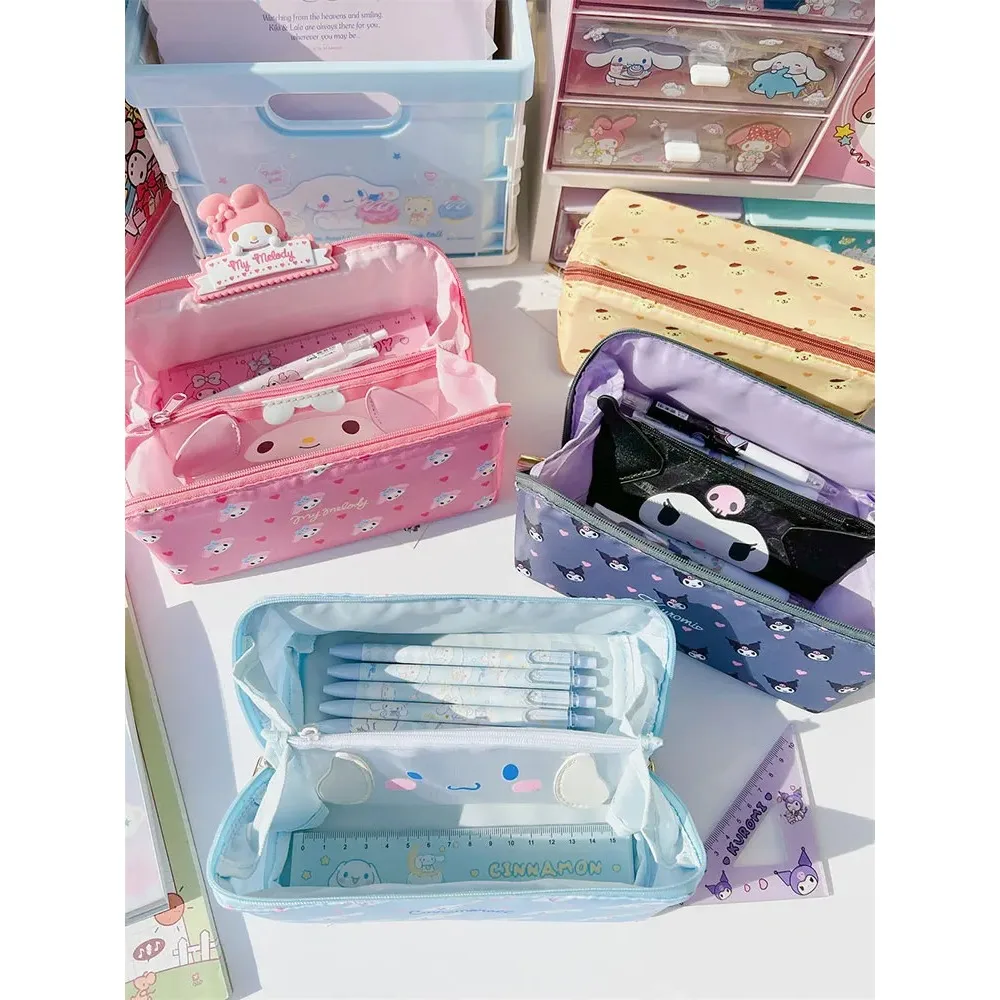 

MINIso Disney Kawaii Sanrio Cinnamoroll Large Capacity Pencil Case Anime Kuromi Stationery Storage Bag Cosmetic Bag Student