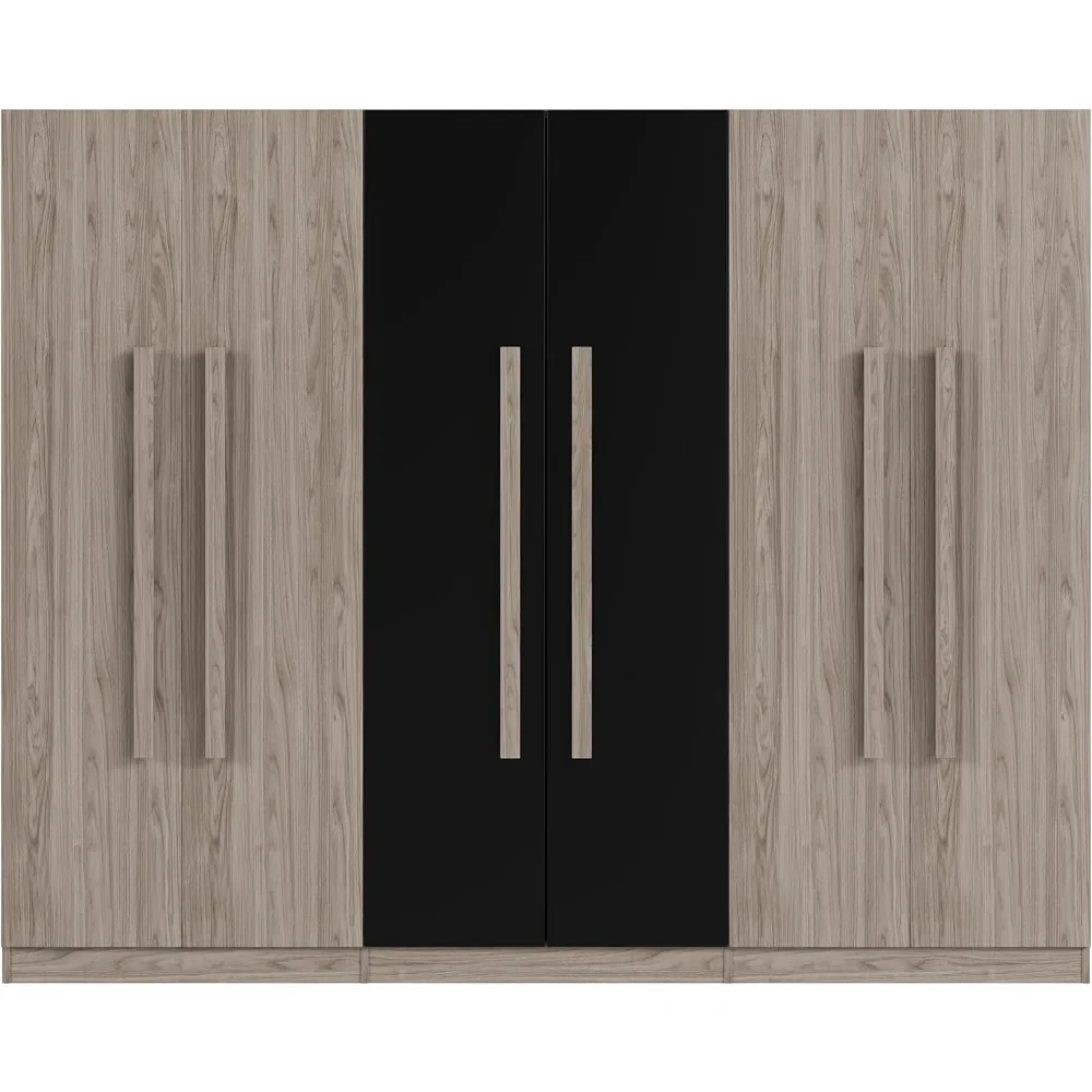 82.6" Wooden Armoire Wardrobe Cabinet with 6 Doors, 2 Drawers, 4 Storage Shelves & 4 Hanging Rods, Armoire Wardrobes Closet 6