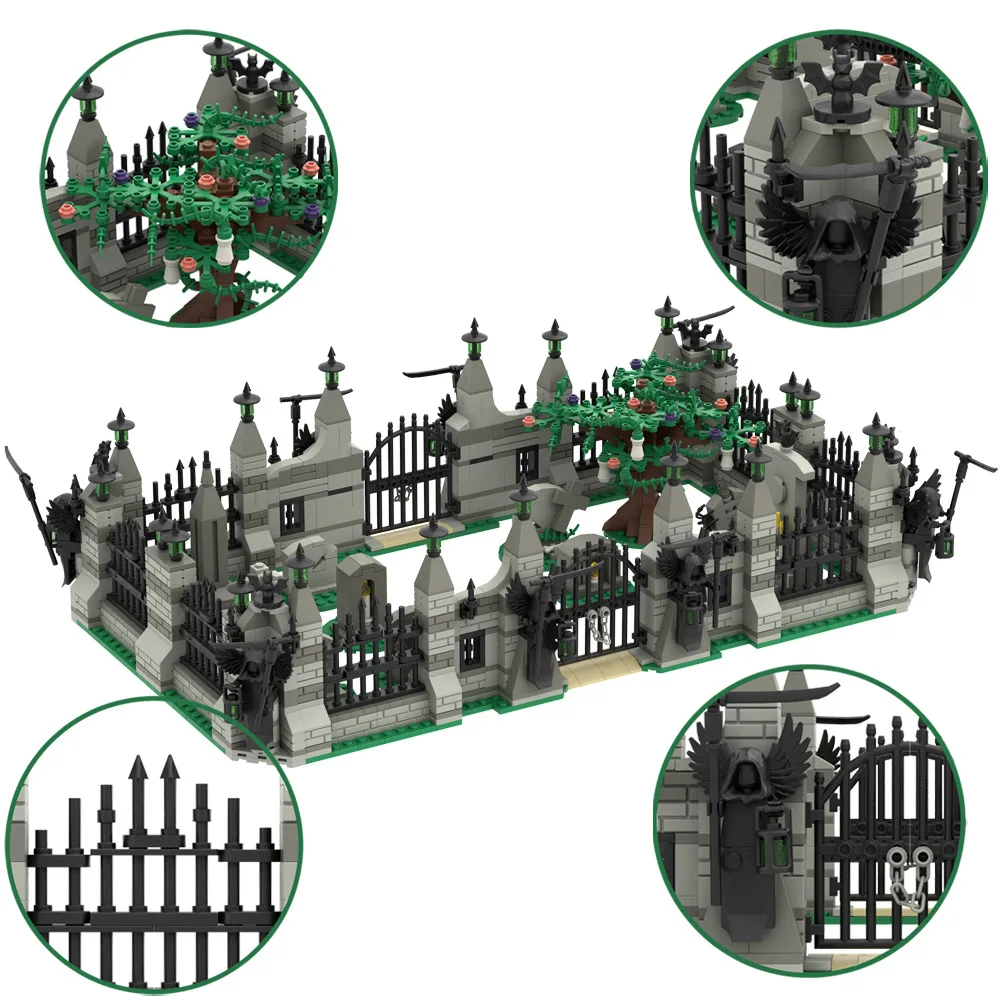 

Halloween Haunted House Cemetery Skeleton MOC The Gates of Hell Sence Fence Assemble Building Blocks Friends Game Gift Kids Toys