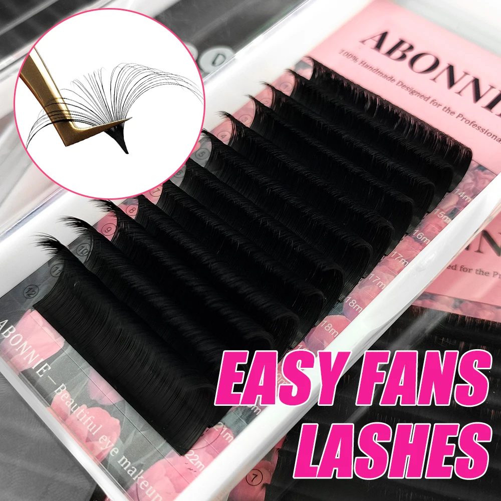 Abonnie Auto Fanning Lashes Extensions Easy Fan Eyelashes False Cilia All Size Eyelash Mega Volume Lash Tray 0.03 D Curl Cilios