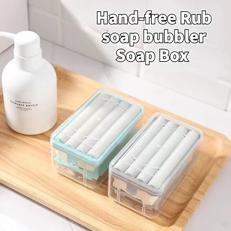 Soap Box Hand-free Rub Soap Bubbler Soap Drain Dish Holder Multifunctional Bathroom Kitchen Soaps Storage Container with Rollers