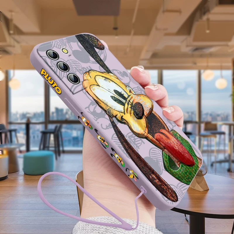 Custodia Per Telefono Disney Mickey Friend Pluto Samsung Per Galaxy S23 S22 S21 S20 Pro Fe Note 20 Plus Custodia In Corda Sinistra Ultra Liquida
