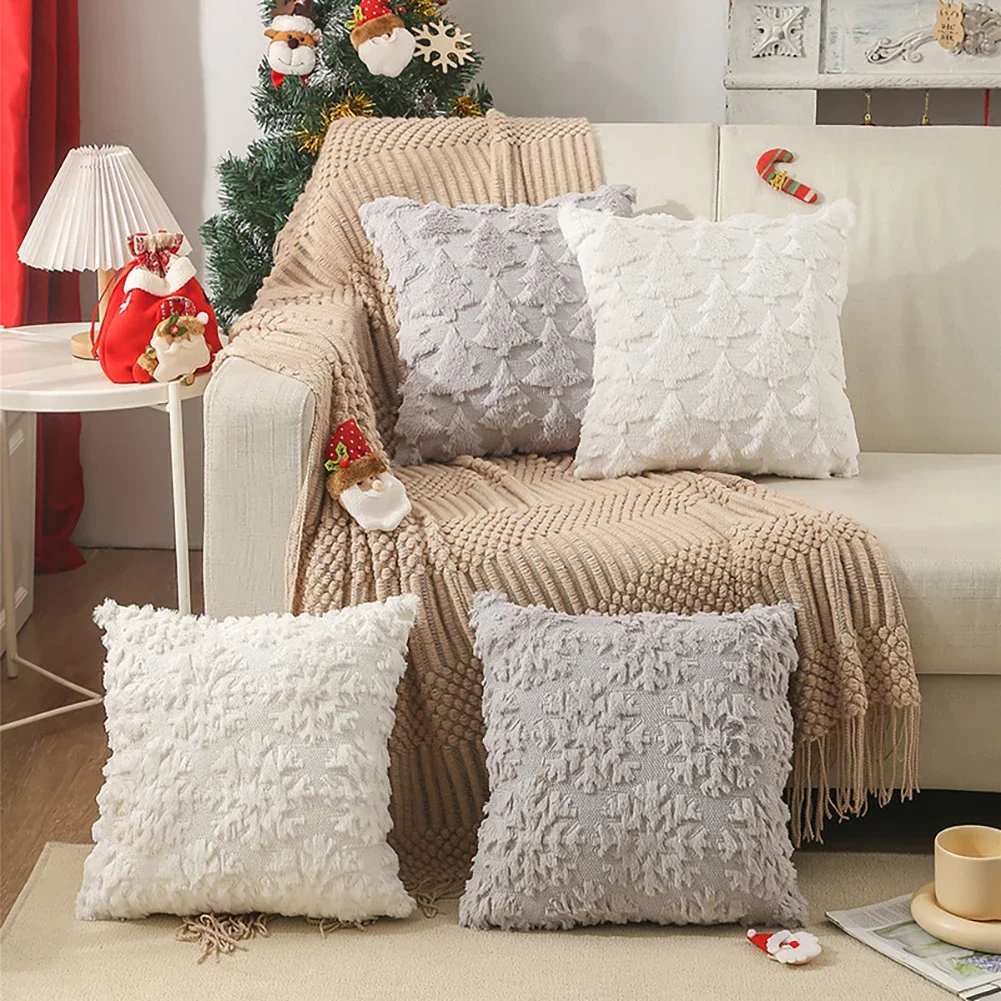 

Christmas Pillow Covers With Invisible Zipper Snowflake Christmas Tree Pattern Soft Plush Pillowcases (45x45cm/18x18inch)
