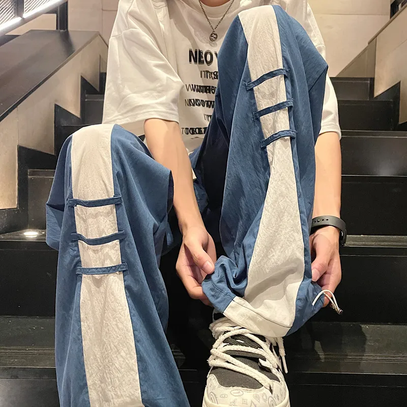 Summer Trendy Casual Long Pants For Men Ice Silk Heavenly Silk Smooth Wide Leg Loose And Thin Style Straight Leg Fashion Legging