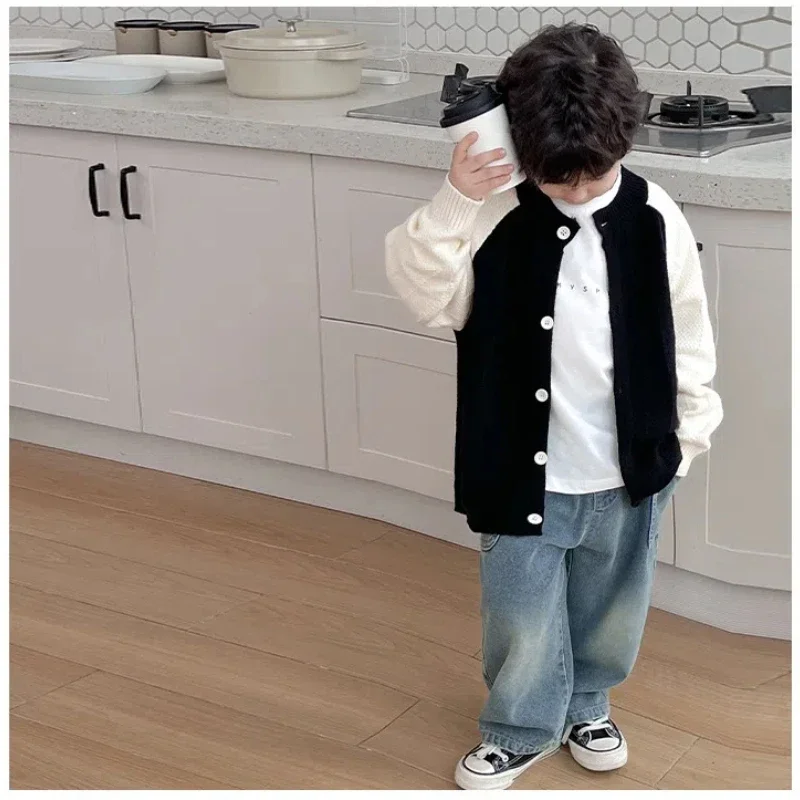 Boys Whiskered Casual Jeans, Childrens Spring Autumn New Pants, Small Medium Kids Trousers With Side Pockets for Daily Wear - 6
