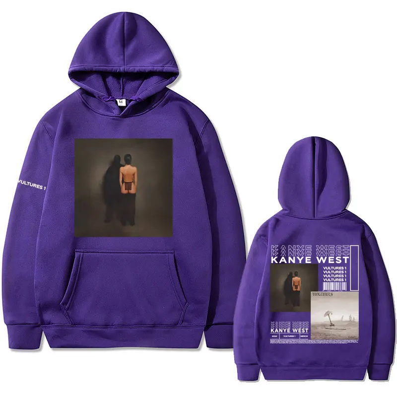 Rapper Kanye West Vultures 1 New Album Cover Double Sided Print Hoodie Men Hip Hop Fashion Hoodies Cool Concert Fans Sweatshirt
