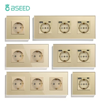 BSEED 단일 벽 소켓, C타입 USB 포트, 이중 유리 소켓, 트리플 전기 소켓, 전원 콘센트, 16A 골드