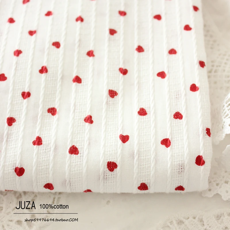 Pure Cotton Embroidery Flower Red Small Heart Shirt Fabric DIY Cloth, 145x50cm