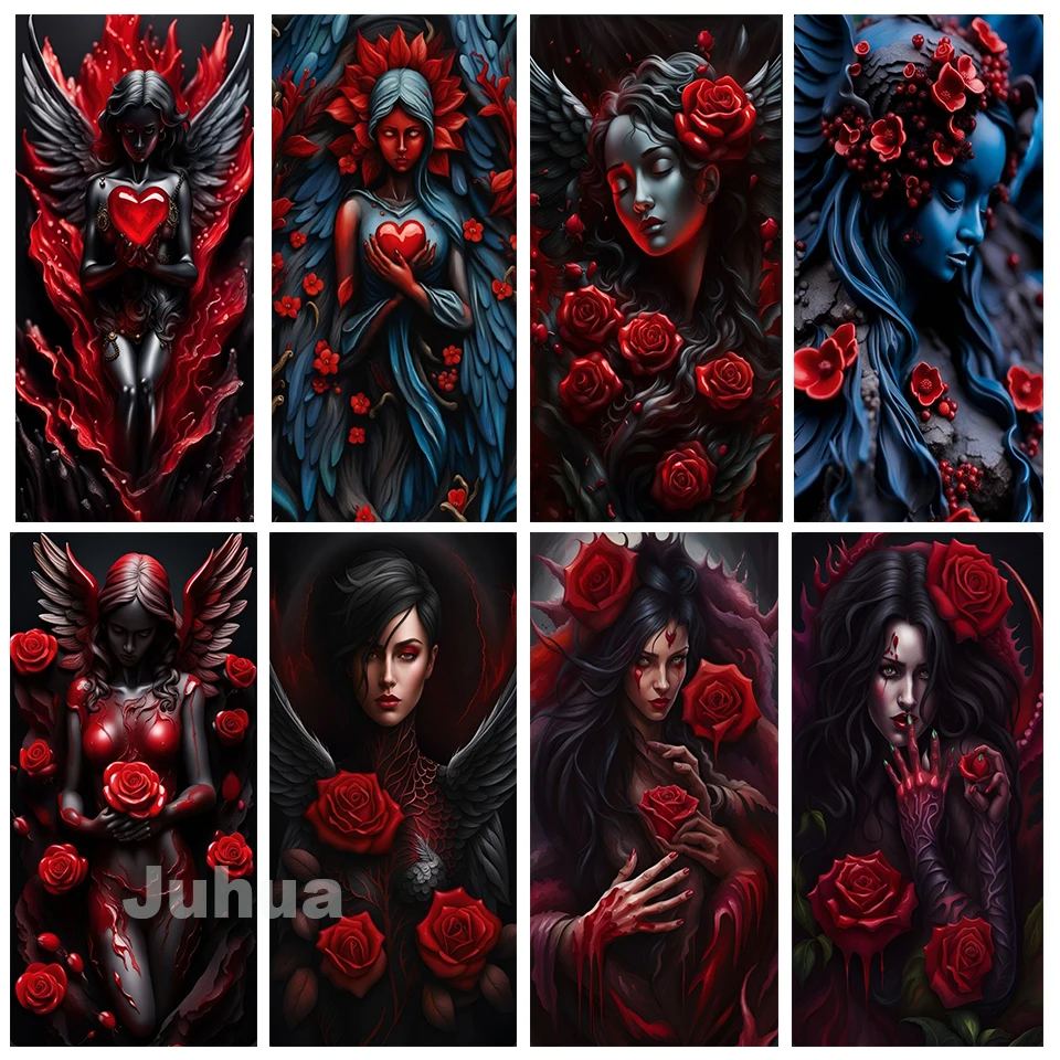 Red Rose Sexy Fairy Full Square Round Diamond Painting Vendita Gothic Girl 5D Diy Diamond Ricamo Mosaico Punto Croce Home Decor