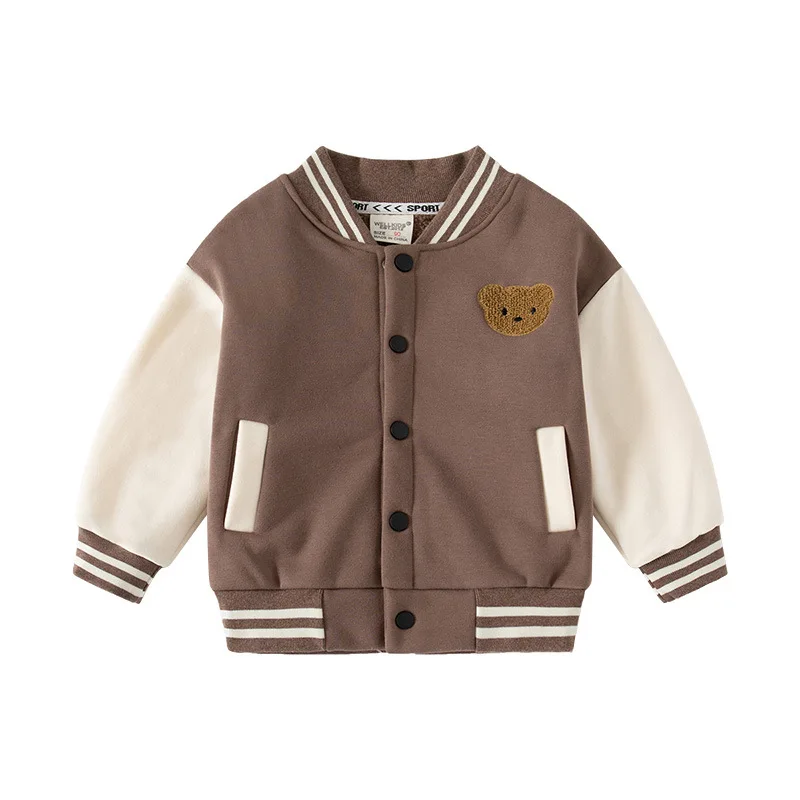 

Boys' Casual Cartoon Embroidered Cardigan Baseball Jacket Autumn Stylish Fleece-Lined Thick Sweatshirt for Kids 2-7 Years Old