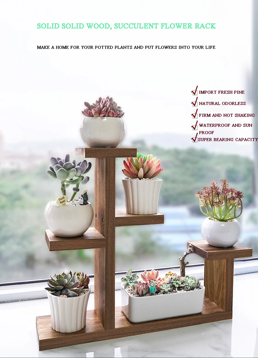 Multi-tiers Flower Plant Holder Stand Rack Wooden Plant Stand Balcony Garden Flower stand Bonsai Display Shelf