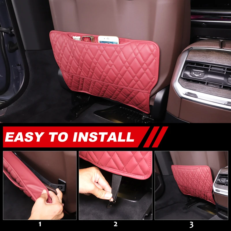 BMW 7 시리즈 G70 2023+ 자동차 앞좌석 등받이 안티 킥 패드 그리드 가죽 자동차 인테리어 액세서리