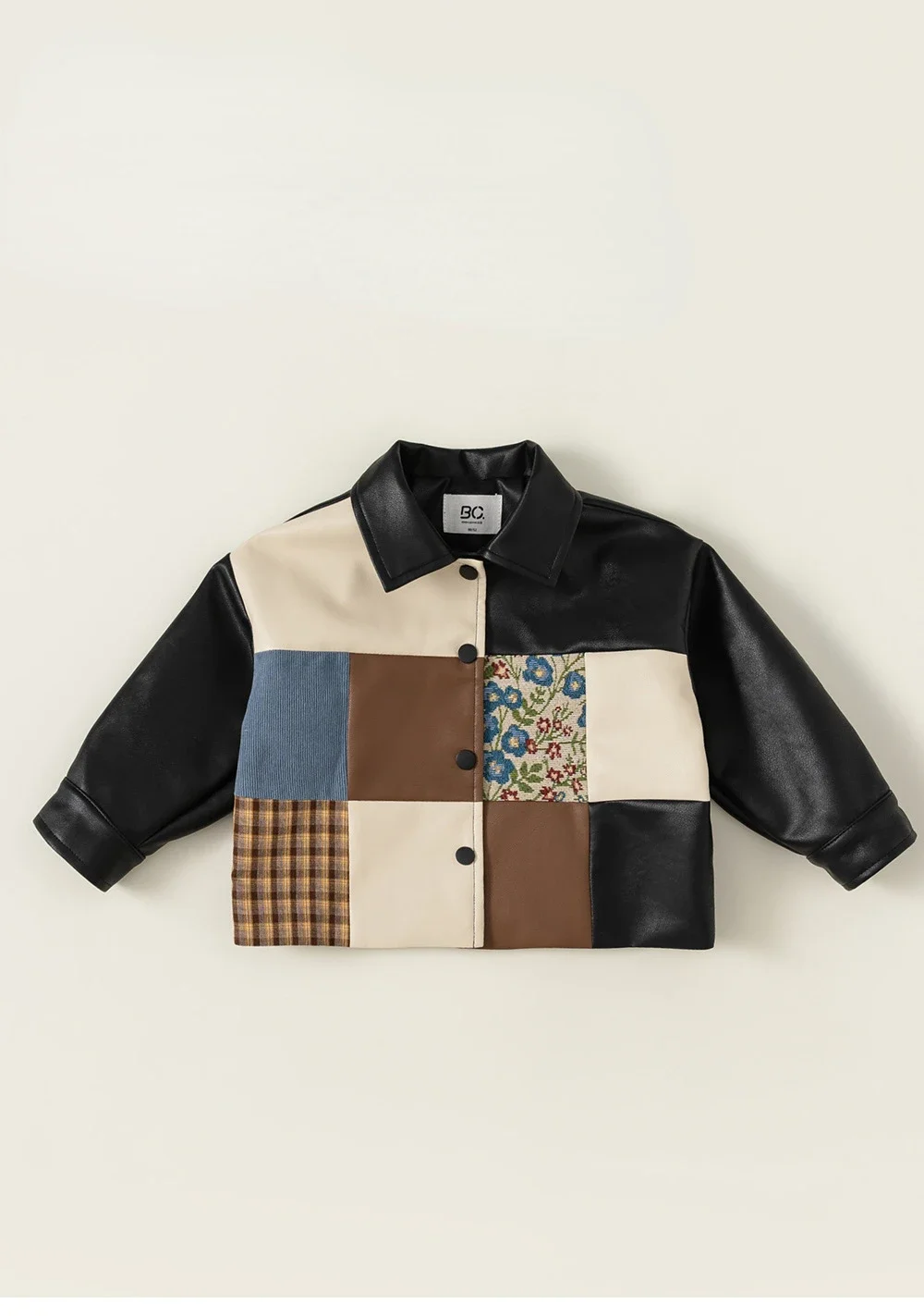 Coat Spring Autumn Childrens Clothing Boys Splicing Irregular Baby Leather Clothing Outerwear Turn Down Collar Waterproof