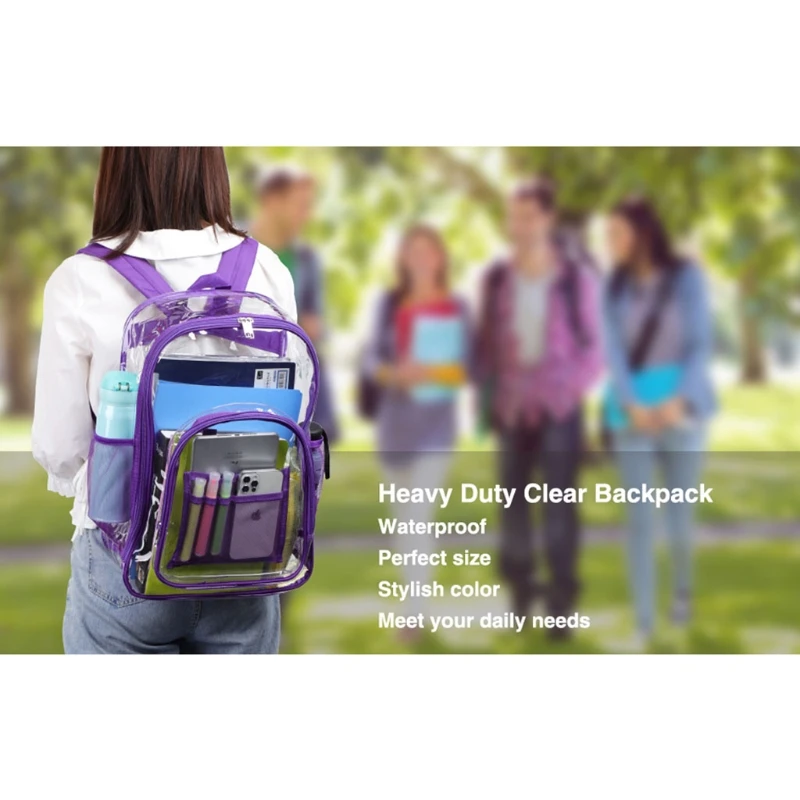Clear School Backpack Large PVC See Through Bookbag Transparent Casual Daypacks