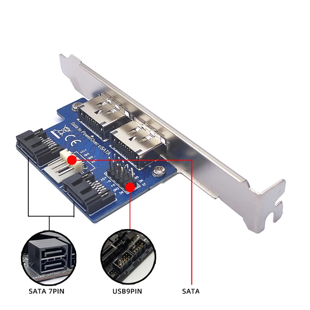 데스크탑 컴퓨터용 듀얼 포트 SATA to Power eSATA eSATAp 9 핀-USB 2.0 변환기 확장 후면 브래킷 카드