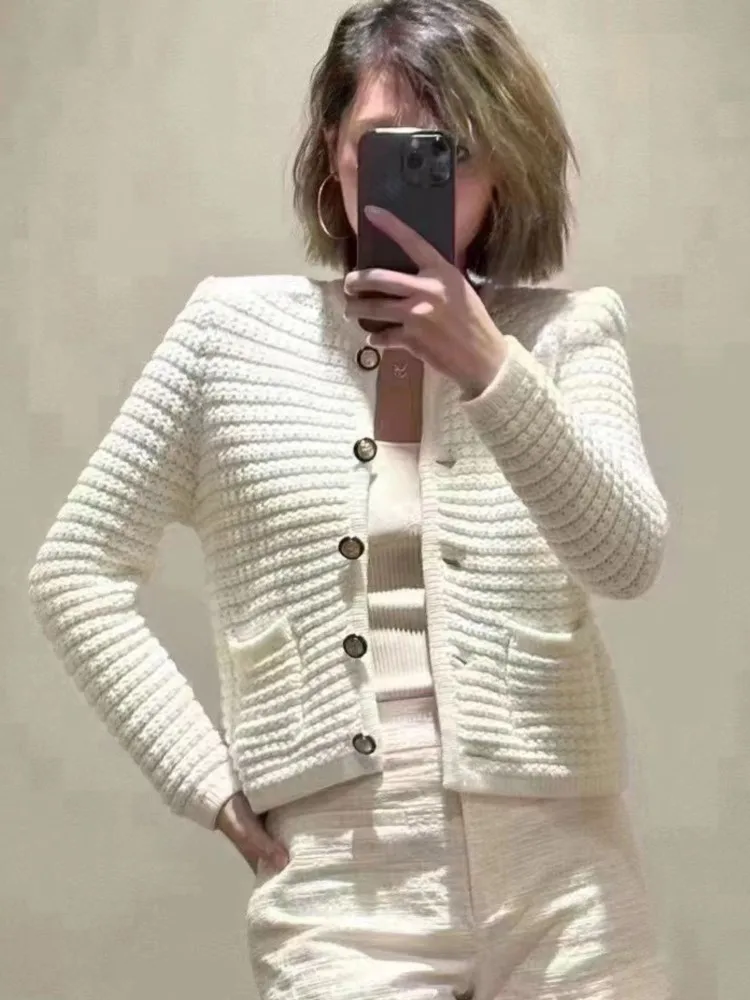 

Elegant Knit Cardigan Sweater Women Autumn Winter 2023 New Fashion Button Up Casual Loose Chic Retro Short Knitwear Outerwear