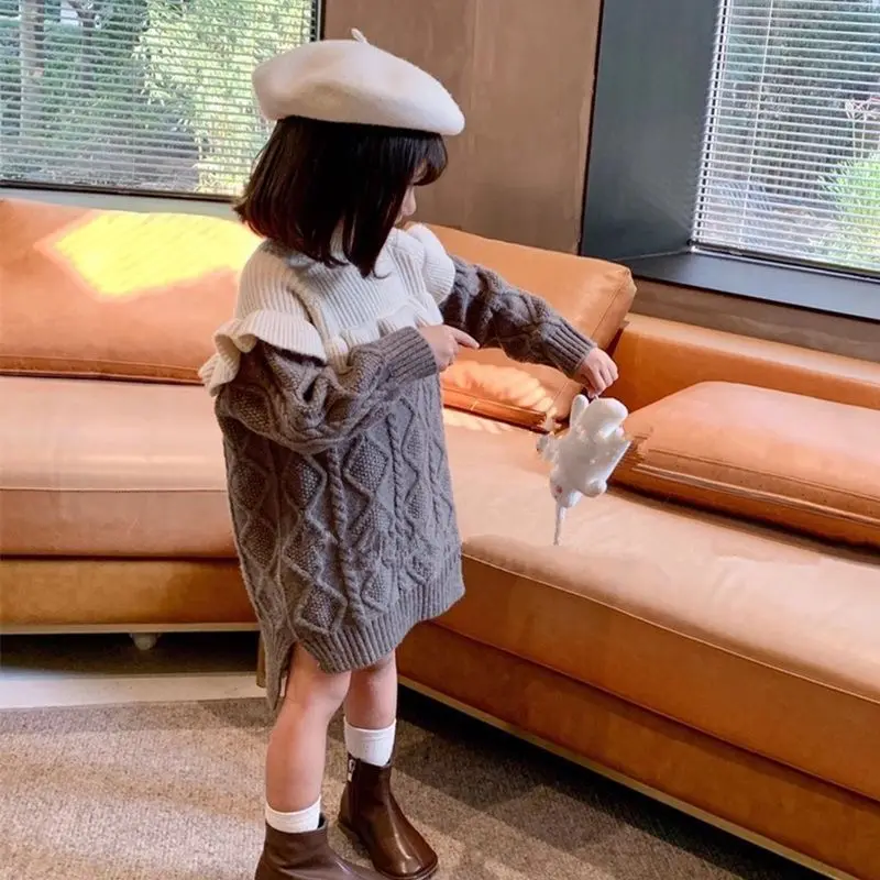 

Женское трикотажное платье-свитер с оборками для девочек-подростков, весна-осень-зима 2023