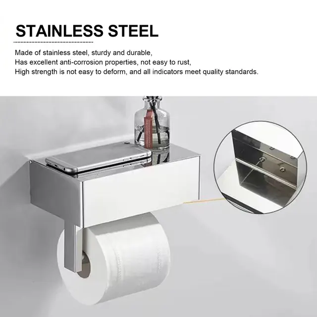 Toilet Paper Holder With Shelf Flushable Wet Wipes Dispenser