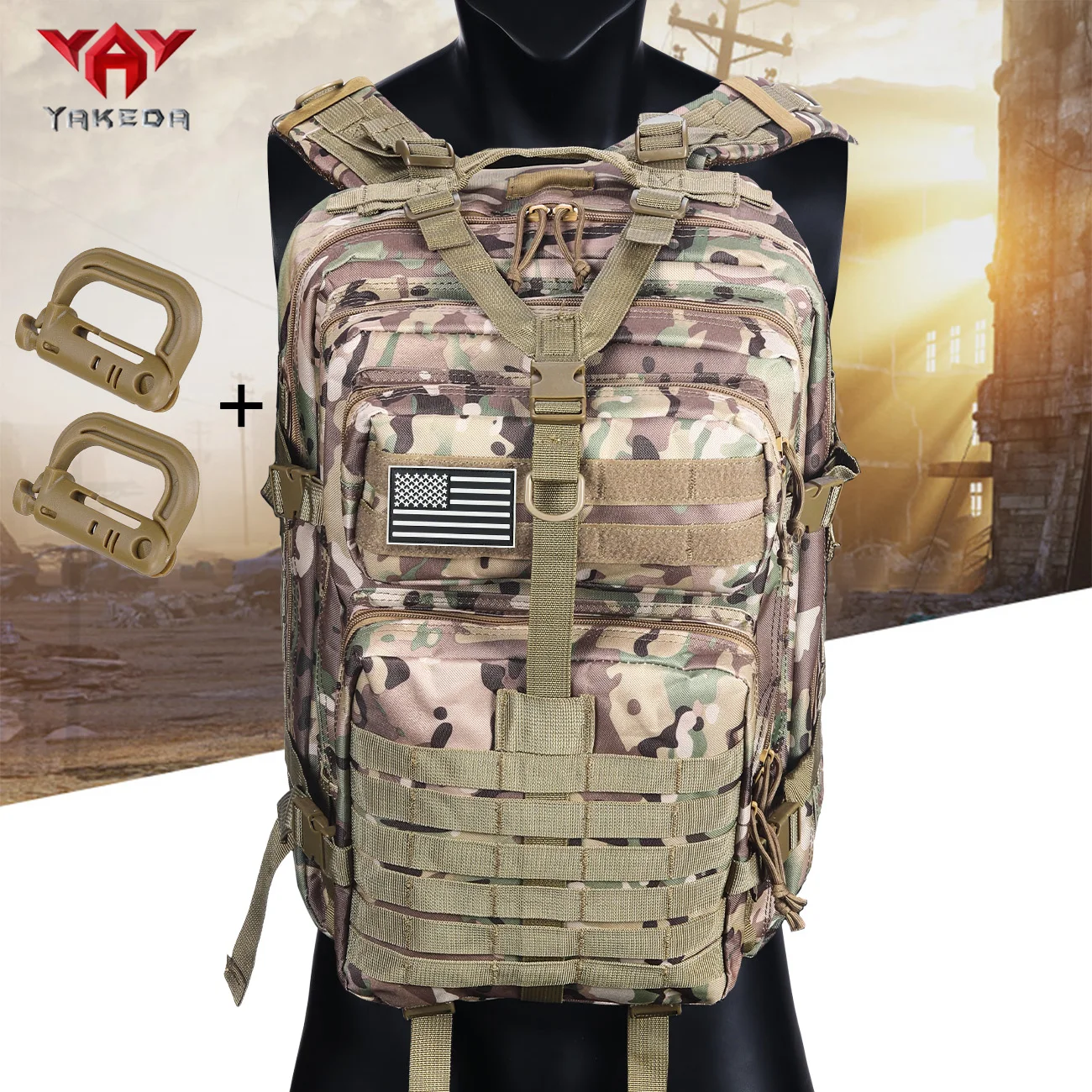 Waterproof Sports Backpack with Buckle and Emblem for Hiking