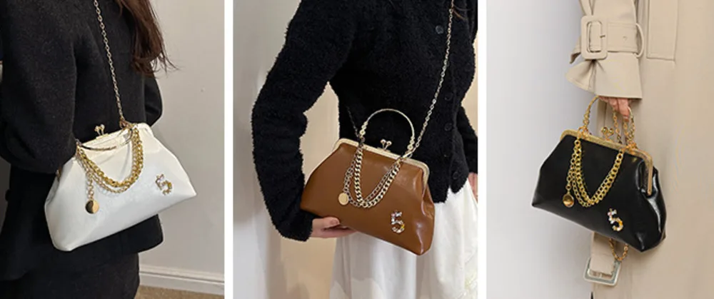 Damska 2023 Nowa Złota Usta Modna Torebka Łańcuchowa Na Jedno Ramię Torebka Kolacyjna_voghion.com