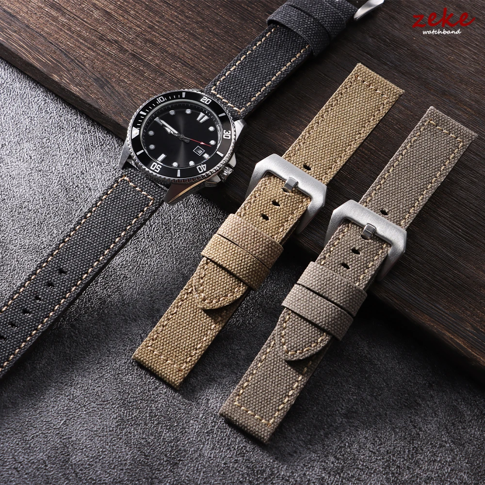 Waterproof Sailcloth Nylon Leather Watch Strap with Quick Release
