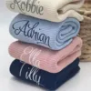 Personalized Kid Name Baby Blanket Embroidered New Born Baby Blanket Stroller Swaddles Breathable Cotton Knitted Blanket Bedding 1
