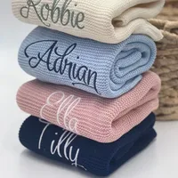 Personalized Kid Name Baby Blanket Embroidered New Born Baby Blanket Stroller Swaddles Breathable Cotton Knitted Blanket Bedding 1