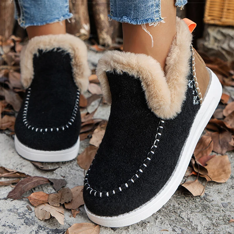 Boots Slip On Fur Boots For Winter Shoes Woman 2025 Snow Botas Mujer Keep Warm Women's Ankle Boots Combat Winter Footwear Women