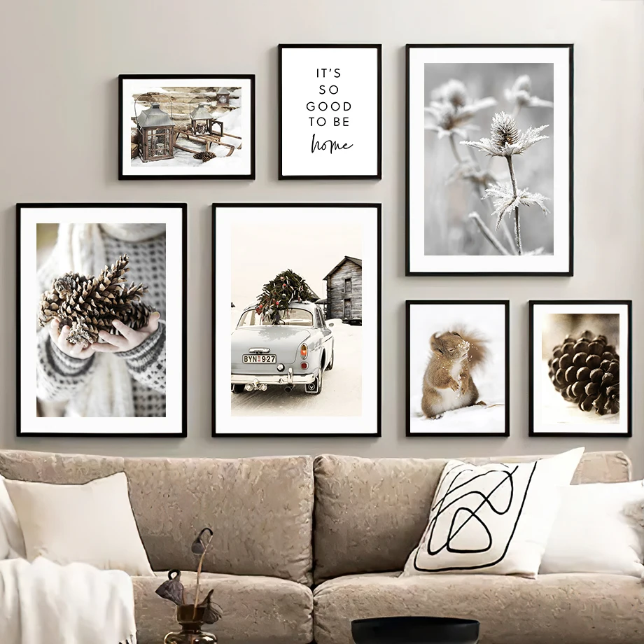 

Nordic Christmas Tree Wall Art Canvas Painting Squirrel Flower Posters and Prints Modern Living Room Home Decoration Posters