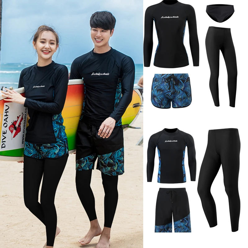 

Long Sleeve Couple Surf Suit Rash Guard Women Solid 3 Pieces Swimsuit Legging Swimwear Surfing Suit Bathing Suit New 2023