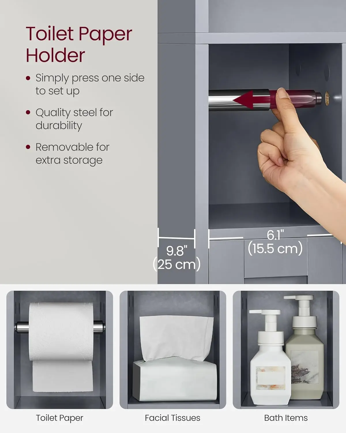 Over The Toilet Storage Shelf, Bathroom Storage Cabinet with Sliding Door, Adjustable Shelves, Toilet Paper Holder, Space-Saving
